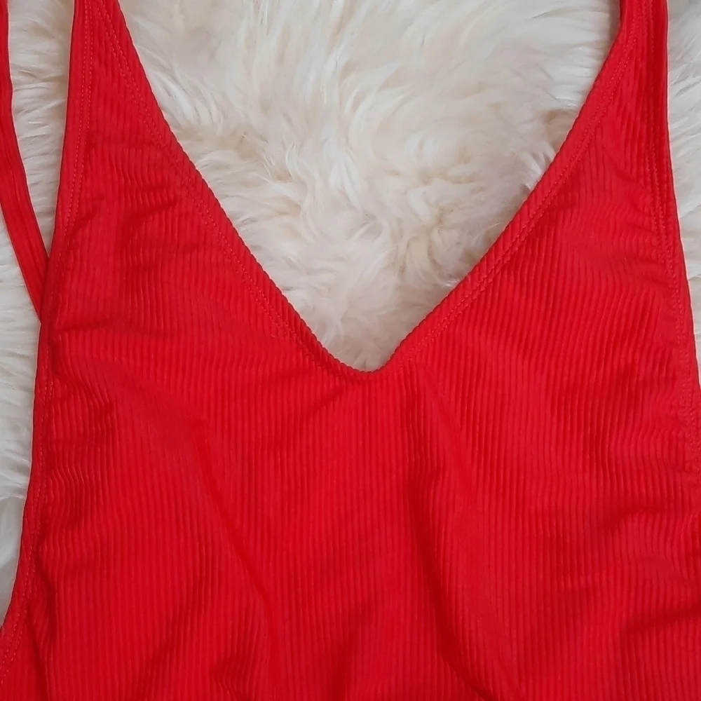 Nasty Gal Swim  red Ribbed Alina One Piece Swimsuit - Picture 5 of 8